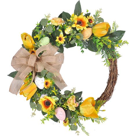 (1 Stück) Osterkranz mit bemalten Eiern, 40 cm, aus Rattan, Schaumstoff und Kunststoff. (1/2)
