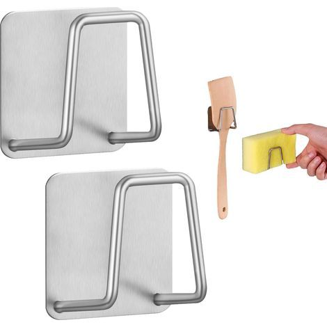 Lot de 2 porte-torchons en acier inoxydable, porte-torchons, porte-torchons multifonctionnel pour évier, brosses, laine d'acier, planches à découper (1/4)