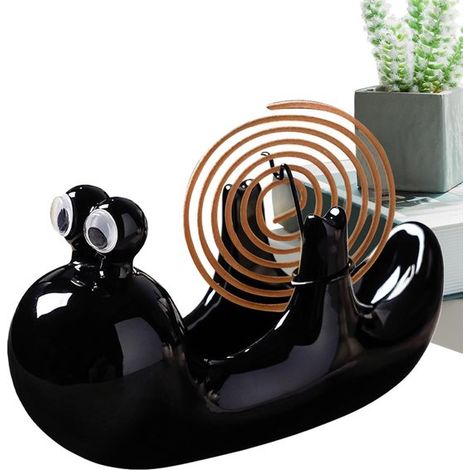 Bonito porta incienso de cerámica negra con forma de caracol en espiral: soporte decorativo y estable con cenicero para uso en interiores. (1/5)