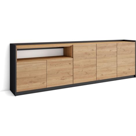 Skraut Home - Aparadores para salón, 260x37x80cm, 5 Puertas, Armario, zapatero, Roble y negro (1/5)