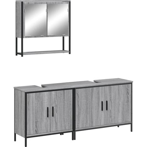 Maison Exclusive - 3-tlg. Badmöbel-Set Grau Sonoma Holzwerkstoff