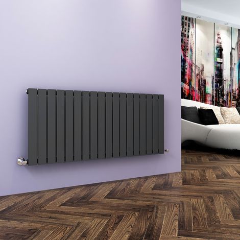 ELEGANT 600x1368mm Designer Anthracite Flat Panel Horizontal Radiator Central Heating with Chrome Thermostatic Radiator Valves (1/5)