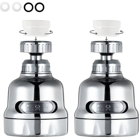 Aérateur de robinet rotatif à 360 degrés, tête de robinet d'évier de cuisine réglable à 3 modes, chromée (lot de 2) (1/4)