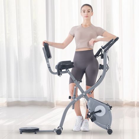 Rattantree – Cyclette pieghevole – X Bike – 10 livelli di resistenza magnetica – con display LCD – con bande elastiche di resistenza e piattaforma rotante – Carico 120 kg – Grigio (1/5)