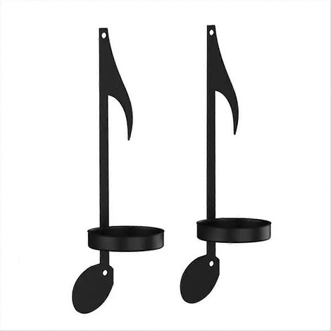 Porte-Bougeoirs Noirs en Forme de Note de Musique x2, Applique Murale Décorative pour Salon (1/5)