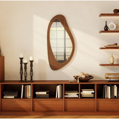Miroir mural décoratif avec cadre effet bois de pin 91,5 x 45 x 3 cm (1/5)