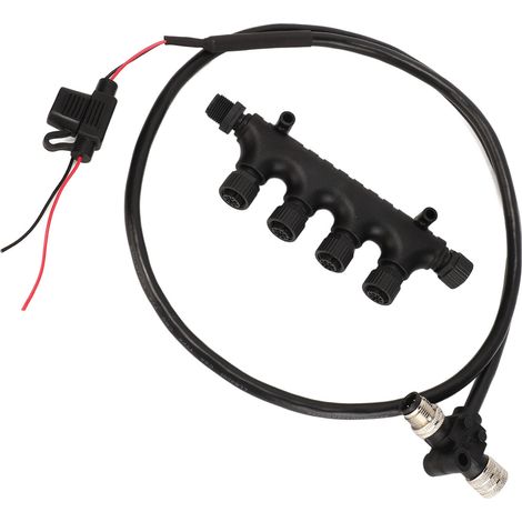 Câble NMEA2000 avec connecteur T 4 ports, fusible 3A, 5 broches M12 filetée, 1m, étanche IP67 pour réseaux Lowrance (1/5)