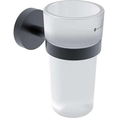 Nimco Unix - Vaso para cepillos de dientes y pasta con soporte, cristal/negro mate UNC 13058W-90