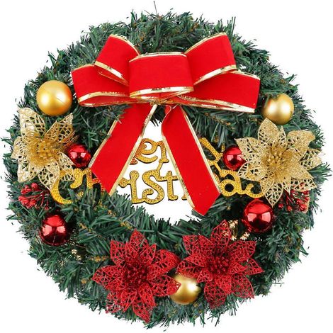 Weihnachtskranz für die Haustür, Kunststoff-Weihnachtskranz aus Kiefernholz mit Kugeln, Dekoration für den Kamin