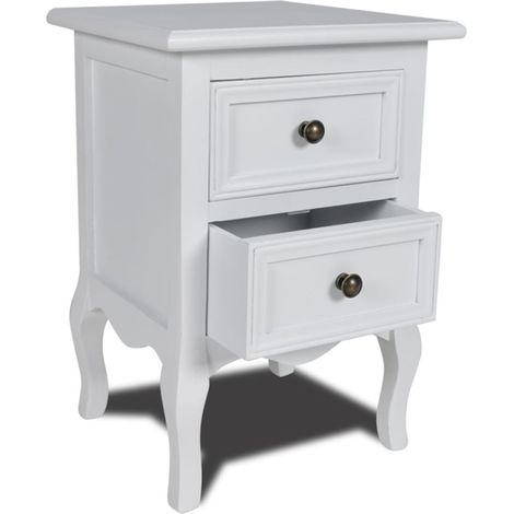 Mesita de noche cómoda armario dormitorio mueble con 2 cajones mdf blanco 1402086 (1/5)