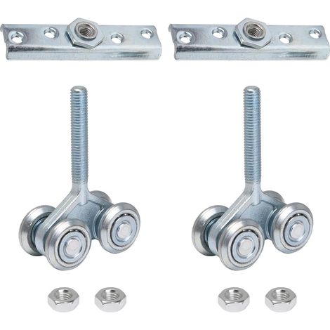 Lot de 2 rouleaux de rail coulissant en acier pour porte suspendue, poulie de rail de porte de grange suspendue 3 argent pour porte (1/5)