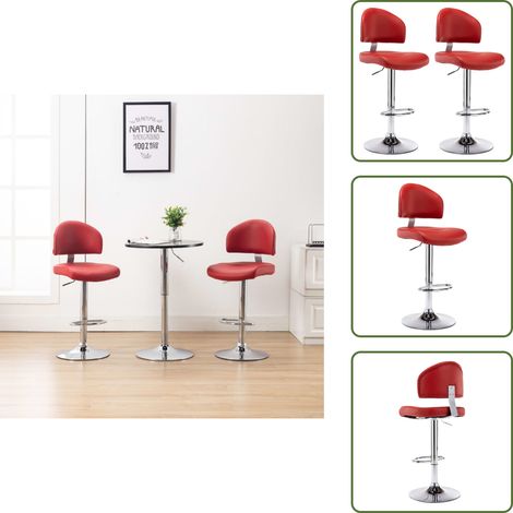 The Living Store Tabourets de bar lot de 2 rouge bordeaux similicuir - Chaise de bar (1/5)