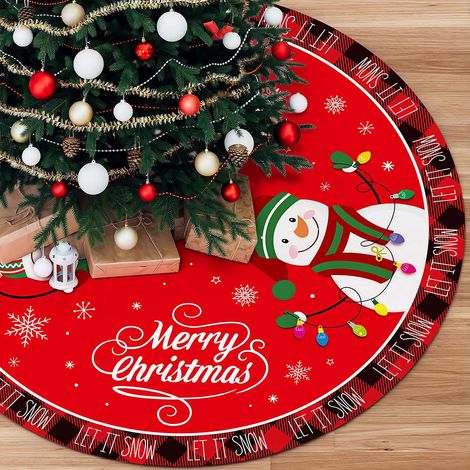 Falda para árbol de Navidad de 120 cm, falda grande decorativa roja para árbol, falda redonda con muñeco de nieve para decoración de interiores. (1/5)