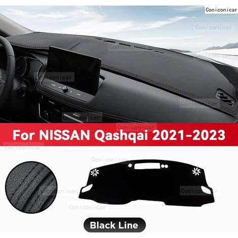 Tapis de protection de tableau de bord (simili cuir - Ligne noire) compatible avec NISSAN QASHQAI J12 2021-2023. Accessoires auto : pare-soleil, protection UV, tapis de tableau de bord. (1/5)