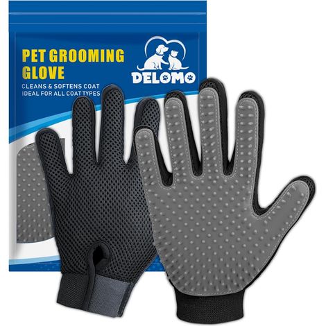 Gants de Toilettage pour Animaux - Brosses Douces pour Chats - Gants Efficaces pour Éliminer les Poils - Gants de Bain pour Chiens à Poils Longs et Courts & Chats & Chevaux - 1 Paire (Gris) (1/5)