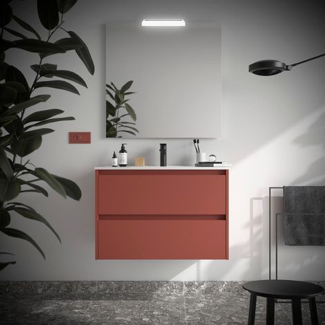 Badezimmermöbel BALTIC 800 2 Schubladen RED SATIN + Waschtisch (1/2)