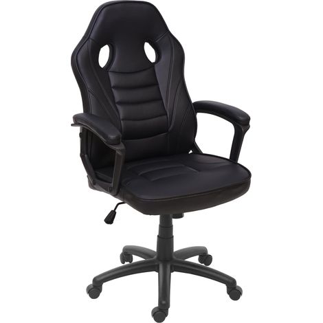 Fauteuil chaise de bureau gamer sur roulettes forme ergonomique pivotant hauteur réglable synthétique noir 040001839