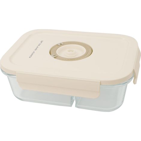Conteneur 2 compartiments sous vide pour aliments Verre 0,6L Rectangulaire Durée de la nourriture prolongée Date sur le couvercle Ligne Perle (1/3)