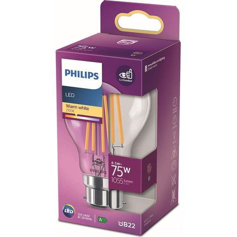 Philips ampoule LED Standard B22 75W Blanc Chaud Claire, Verre