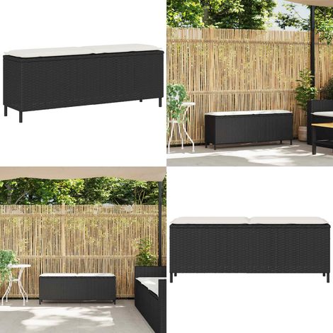 vidaXL Gartenbank mit Kissen Schwarz 110x30x40,5 cm Poly Rattan