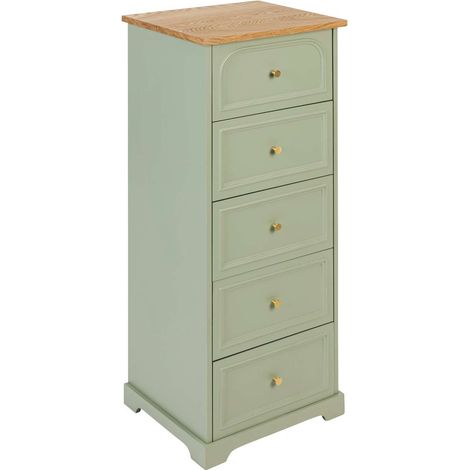 Atmosphera – Chiffonnier 5 tiroirs en bois MDF vert céladon – Dimensions 45x39x113 cm – Plaque en frêne pour ambiance bucolique