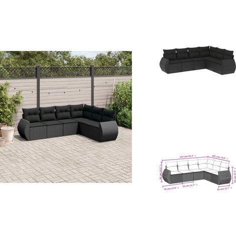 6-tlg. Garten-Sofagarnitur mit Kissen Schwarz Poly Rattan - Gartenmöbel - Outdoor Möbel - Rattan Gartenset - Lounge Set - Esstischgarnitur (1/3)