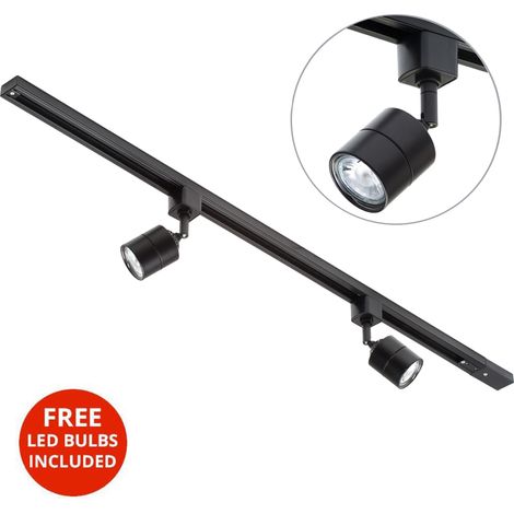 Litecraft 1M Kitchen Track Light With 2 Soho Fixture & LED Bulbs - Black (1/5)
