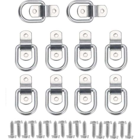 10Pcs D Anneau D'arrimage Anneau d'ancrage de Charge Ancrage de Remorque Anneau D'arrimage Forgé avec 20 Pièces Vis pour Sécuriser la Charge dans Le Camion Remorque