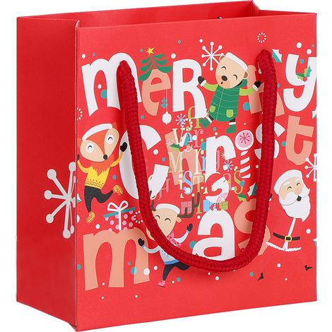 Sac Cadeau Noël - Papier Écologique Pour Bonbons Et Petits Cadeaux - Design Festif Rouge - 14x15x7cm (1/5)