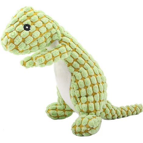 Interaktives T-Rex-Hundespielzeug mit Quietscher – Kaubeständiges Plüsch – Zahnpflege – Cord – Grün – 30 cm (1/5)