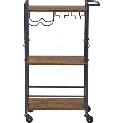 Mophorn Barwagen mit 3 Ebenen, für Getränke mit Weinregal und Glashalter, Rollwagen im industriellen Stil, für Hausbars, 20 kg Tragkraft pro Ebene, 510 x 280 x 840 mm, Rustikales Braun und Schwarz (1/5)