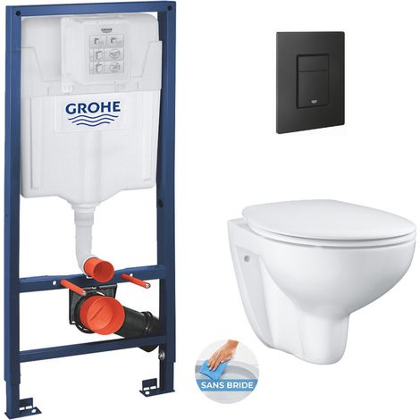 Grohe Pack bastidor Rapid SL + inodoro cerámico Bau sin brida + asiento aBastidor ble SoftClose + pulsador negro mate (RapidSL-Bau-KF0