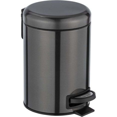 Poubelle à pédale Leman, mini poubelle salle de bain, capacité 3L, acier inox, 17x25x22,5 cm, noir métallique (1/5)