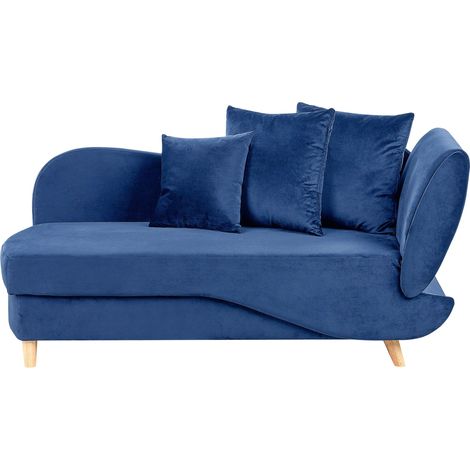 Rechtsseitige Chaiselounge MERI Samtstoff Marineblau mit Stauraum (1/5)