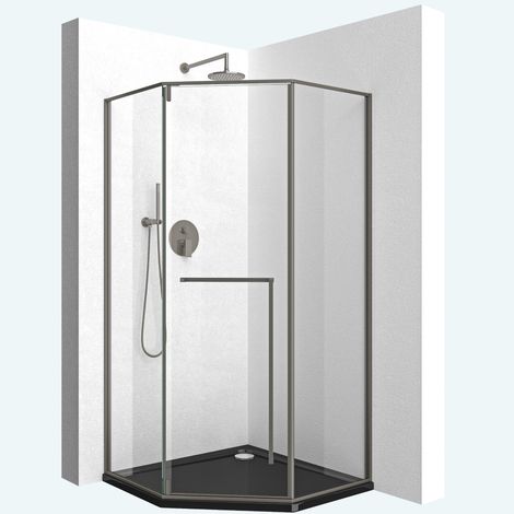 doporro Fünfeckdusche Duschkabine 100x100cm Duschabtrennung 8mm ESG-Sicherheitsglas Klarglas inkl. Nano-Beschichtung Rahmenkonstruktion aus Edelstahl Ravenna68K-plus (1/5)