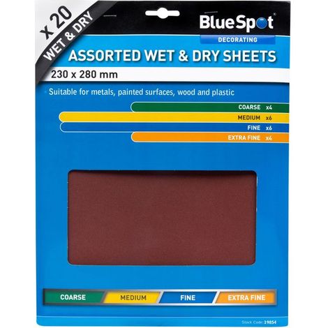 Blue Spot Tools 20 Piece Assorted Wet and Dry Sandpaper Sheets