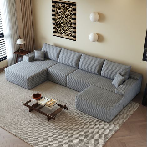 Sofá esquinero modular con chaise longue reversible, sin montaje, tejido gris para salón y dormitorio (1/5)