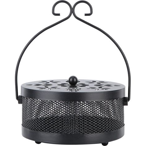 Porte-spirale anti-moustiques en métal, boîte à cendres ronde et portable pour brûler l'encens (noir) (1/5)