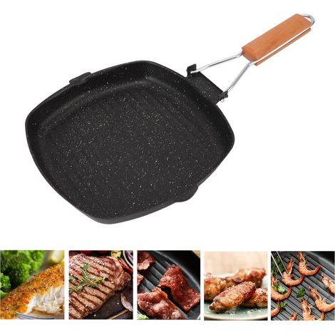 Poêle à steak pliante pour l'extérieur et la maison, poêle à frire rayée, poêle à frire, poêle spéciale pour frire le steak, antiadhésive, compatible avec les cuisinières à gaz et à induction, poêle à (1/5)