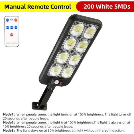 Nueva farola solar transfronteriza con sensor de inducción, aplique exterior resistente a la lluvia, LED, con mando a distancia integrado (TY13 703 200LED, farola blanca). (1/5)