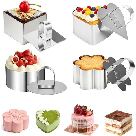 4 Pieces Pastry Circle, Small Round Cake Mould, 8 cm, Dessert Rings and Kitchen Circles for Cakes and Mousses, Dressage Circles, Foam Circles, (4 Shapes) (1/5)