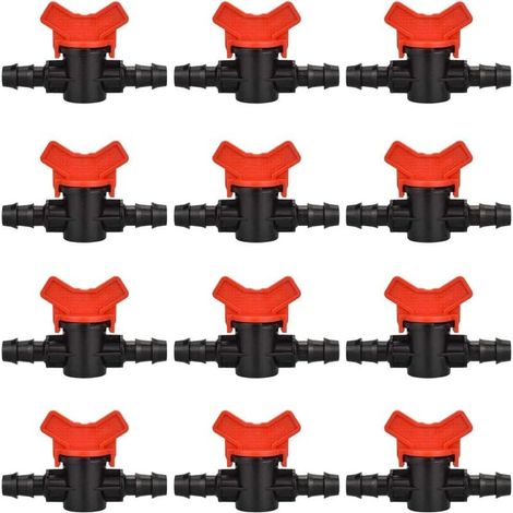 12 PCS Robinet de Jardin pour Tuyau, Tuyau Vanne d'irrigation 16 16mm Robinet d'arrêt raccord en Plastique pour Le contrôle extérieur de la vanne d'eau de Jardin (Noir + Rouge), (1/5)
