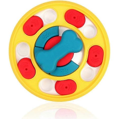 Distributeur de croquettes interactif à alimentation lente pour chiots, avec fonction anti-étouffement et bol à lécher. Accessoires pour animaux de compagnie jaunes. (1/5)