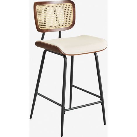 Pack de 4 taburetes altos en madera, ratán y polipiel Raysa SKLUM             