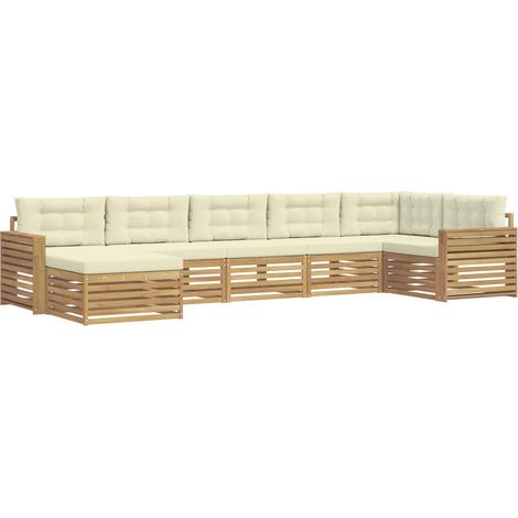 Conjunto de sofás de exterior 7 uds. 7 plaza Blanco y Crema vidaXL (1/5)
