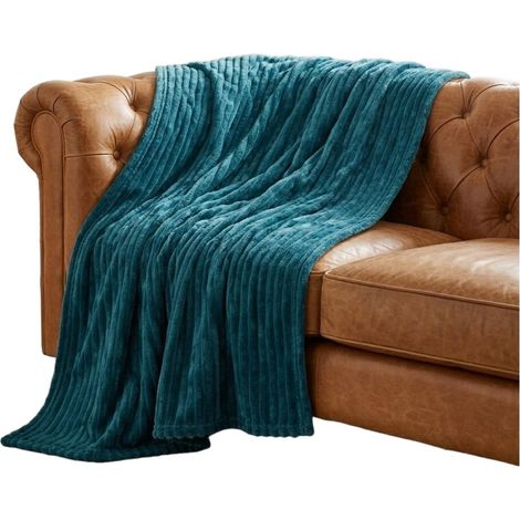 Plaid flanelle 180 x 220 cm Gali bleu (1/5)