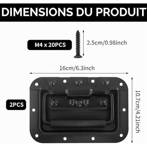 Tool Box Spring Handles 16 x 10 cm, Folding Spring Handles, Iron Folding Box Handles for Tool Boxes or Storage Boxes, Black (1/4)