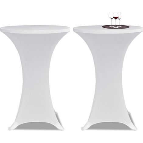 Lot de 2 nappes rondes à coins carrés en élasthanne extensible blanc 80 x 110 cm pour cocktail, mariage, anniversaire, banquet (1/5)