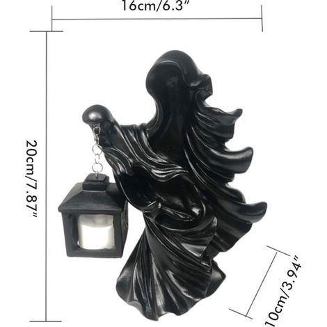 Fantôme en résine avec lanterne, statue de fantôme messager de l'enfer, sculpture d'Halloween, décoration de jardin. (1/5)