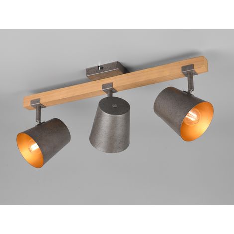 Deckenstrahler BELL 3-flammig Silber antik & Gold mit Holz, Breite 54cm (1/5)